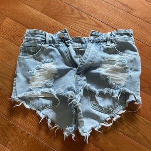 Distressed jean shorts